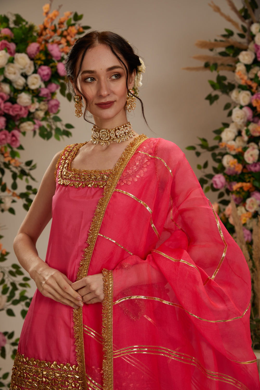 Pink Kurta With Grarara And Dupatta