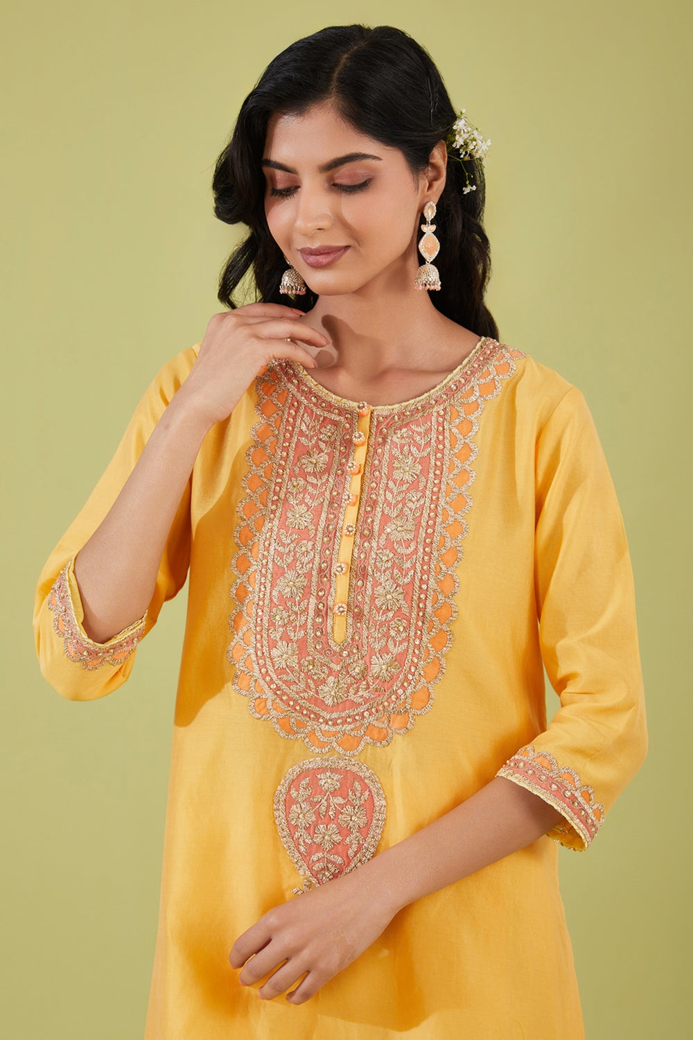 Yellow Short Kurta With Pants