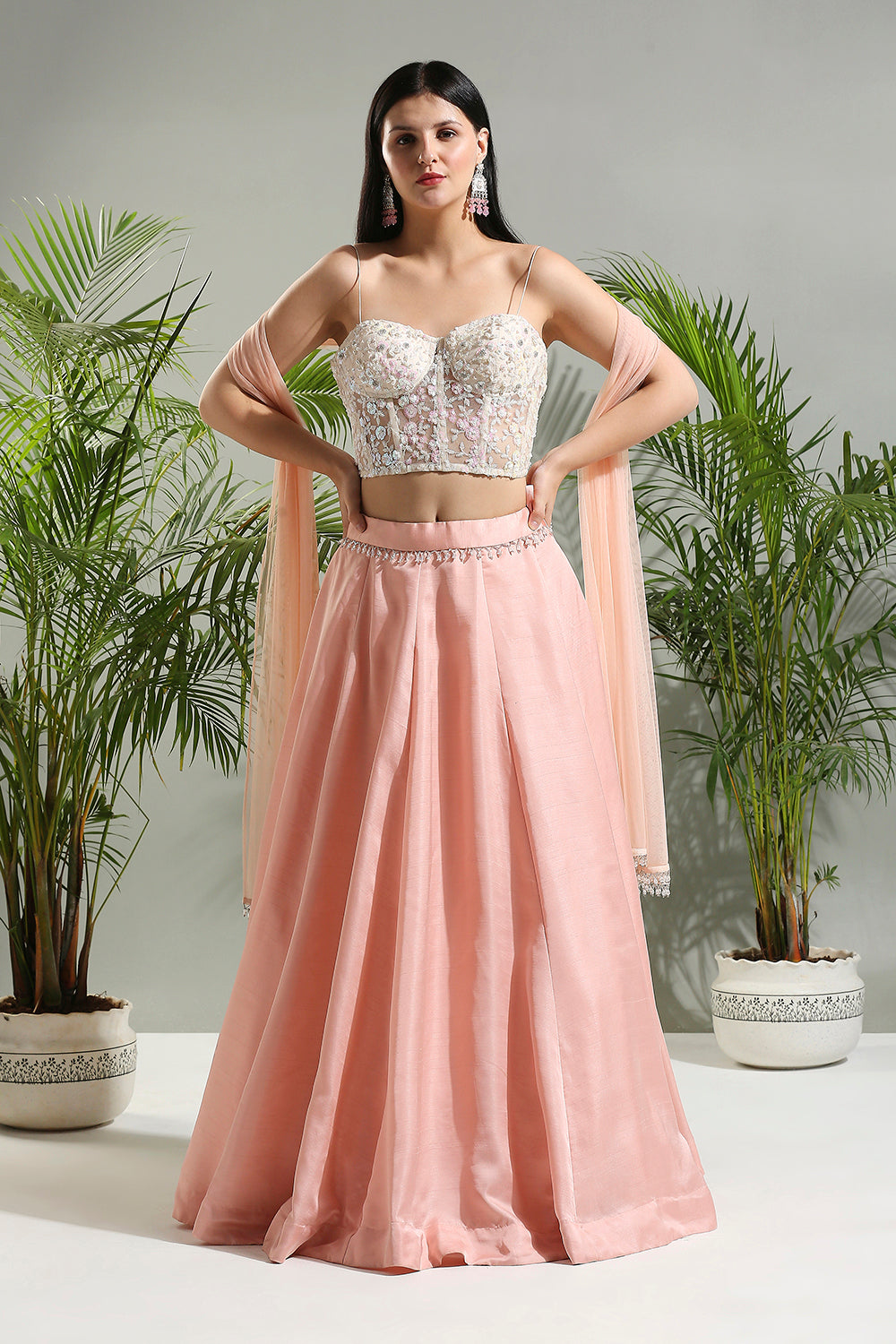 Peach And Ivory Corset Set