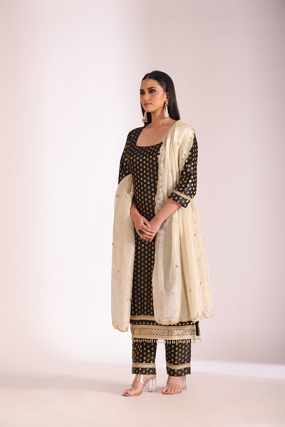 Noorika Black Kurta with pant and dupatta- set of 3