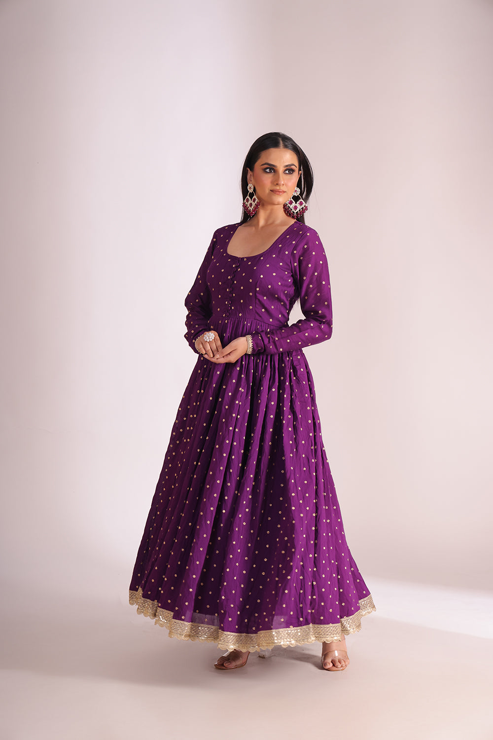 Mastani Wine Chanderi Anarkali and Pant with dupatta- set of 3
