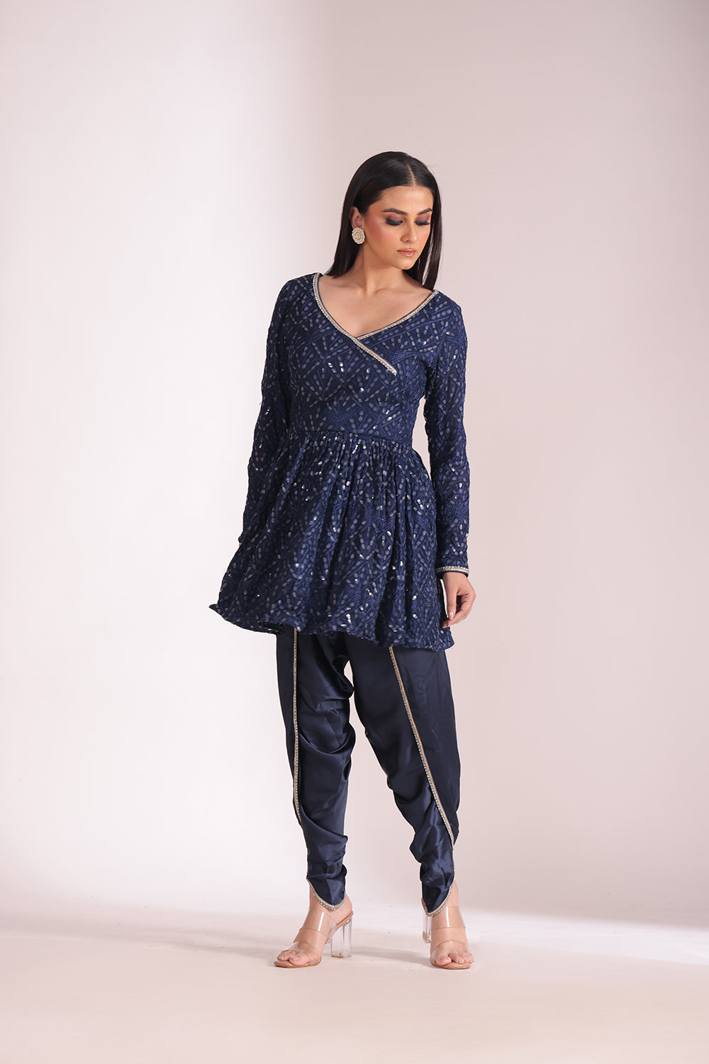 Mastani Navy Blue Peplum Angrakha and Dhoti with dupatta- set of 3