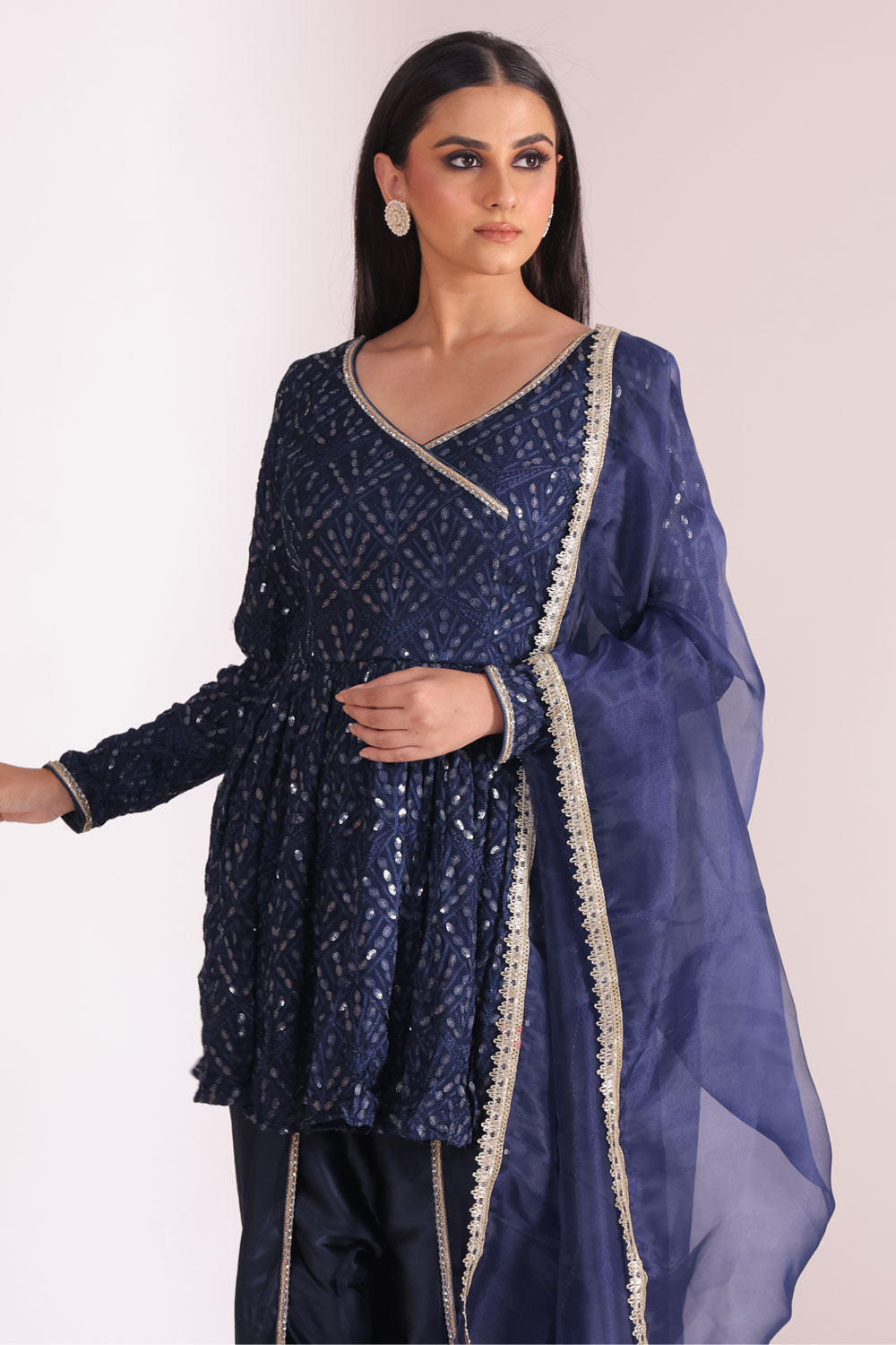 Mastani Navy Blue Peplum Angrakha and Dhoti with dupatta- set of 3