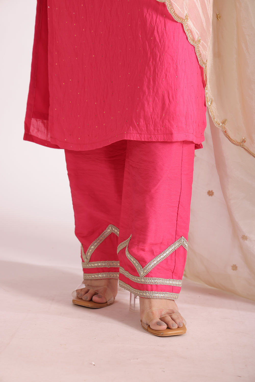 Mastani Fuschia Chanderi Kurta and Pant with dupatta- set of 3