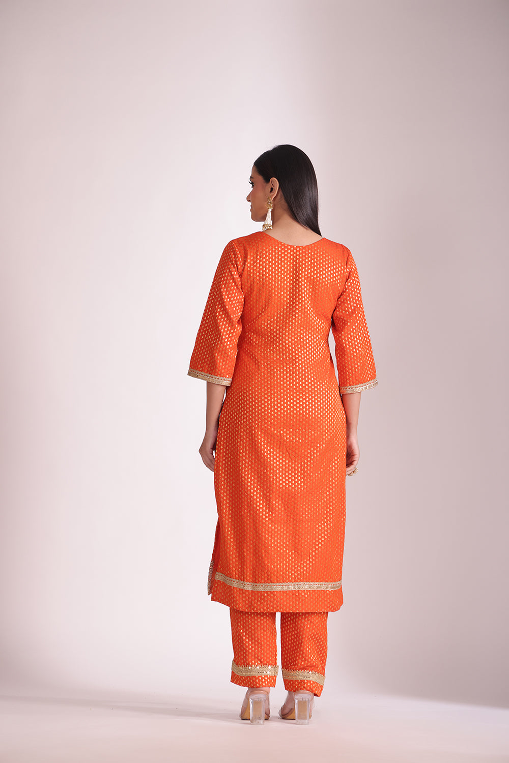 Noorika Orange Silk Kurta with Pant and dupatta- set of 3