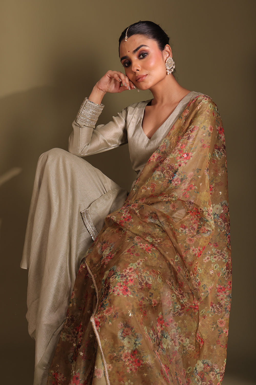 Jhalak Sage Kurta with Sharara and Dupatta- set of 3