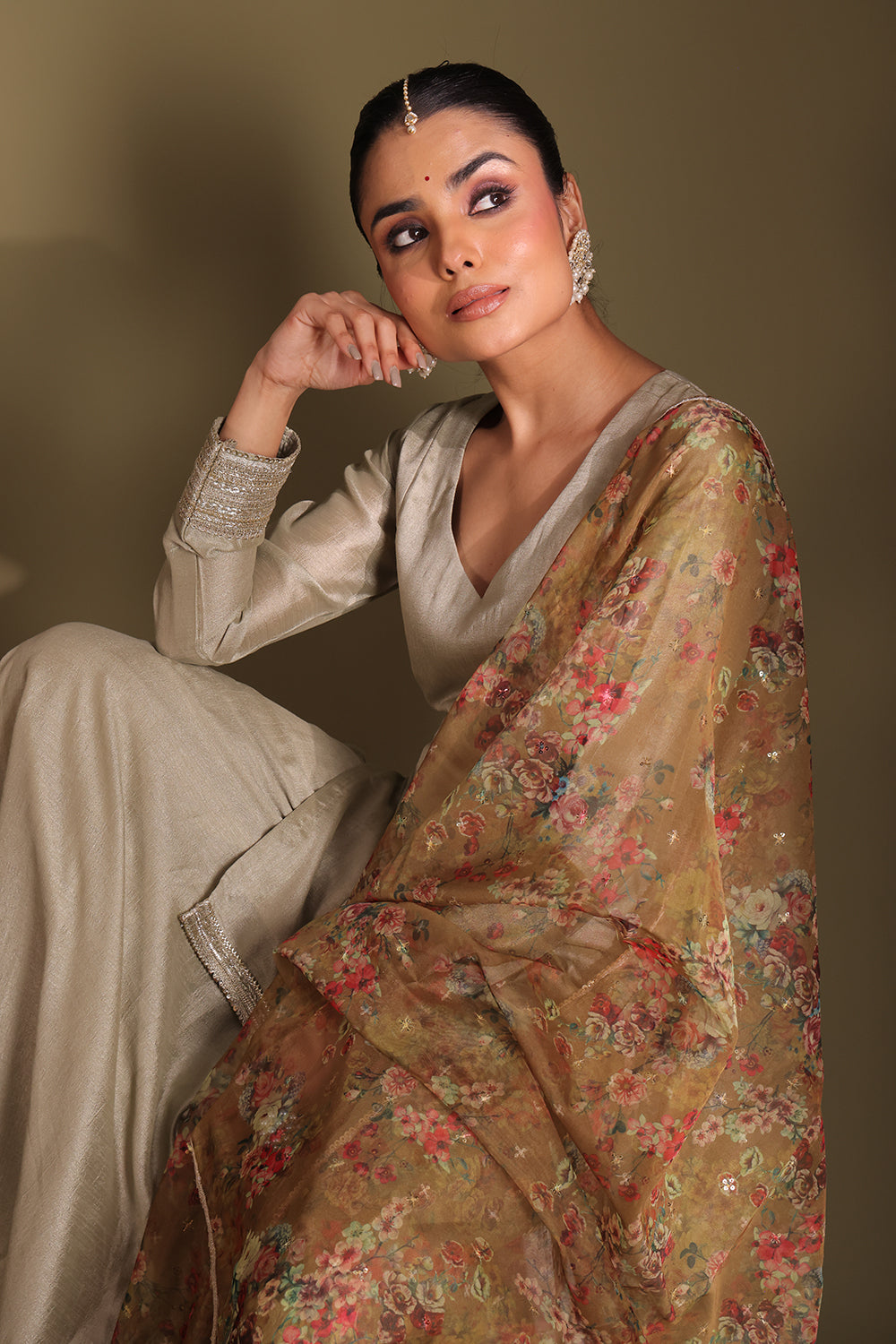 Jhalak Sage Kurta with Sharara and Dupatta- set of 3