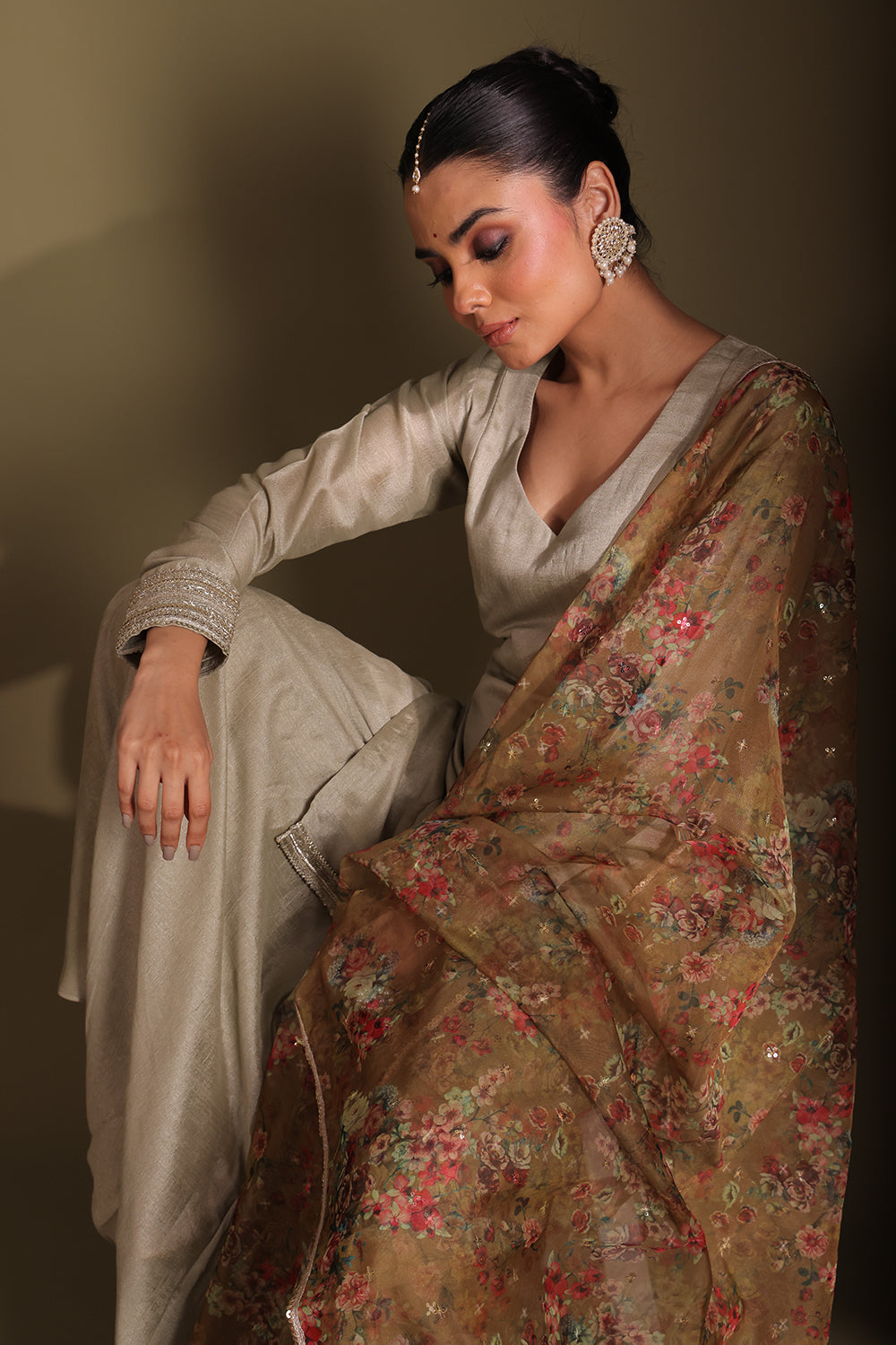 Jhalak Sage Kurta with Sharara and Dupatta- set of 3