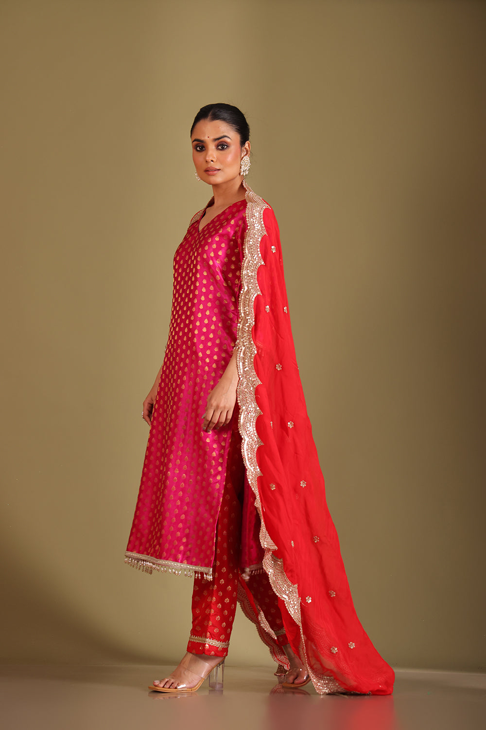 Noorika Red Kurta with pant and dupatta- set of 3