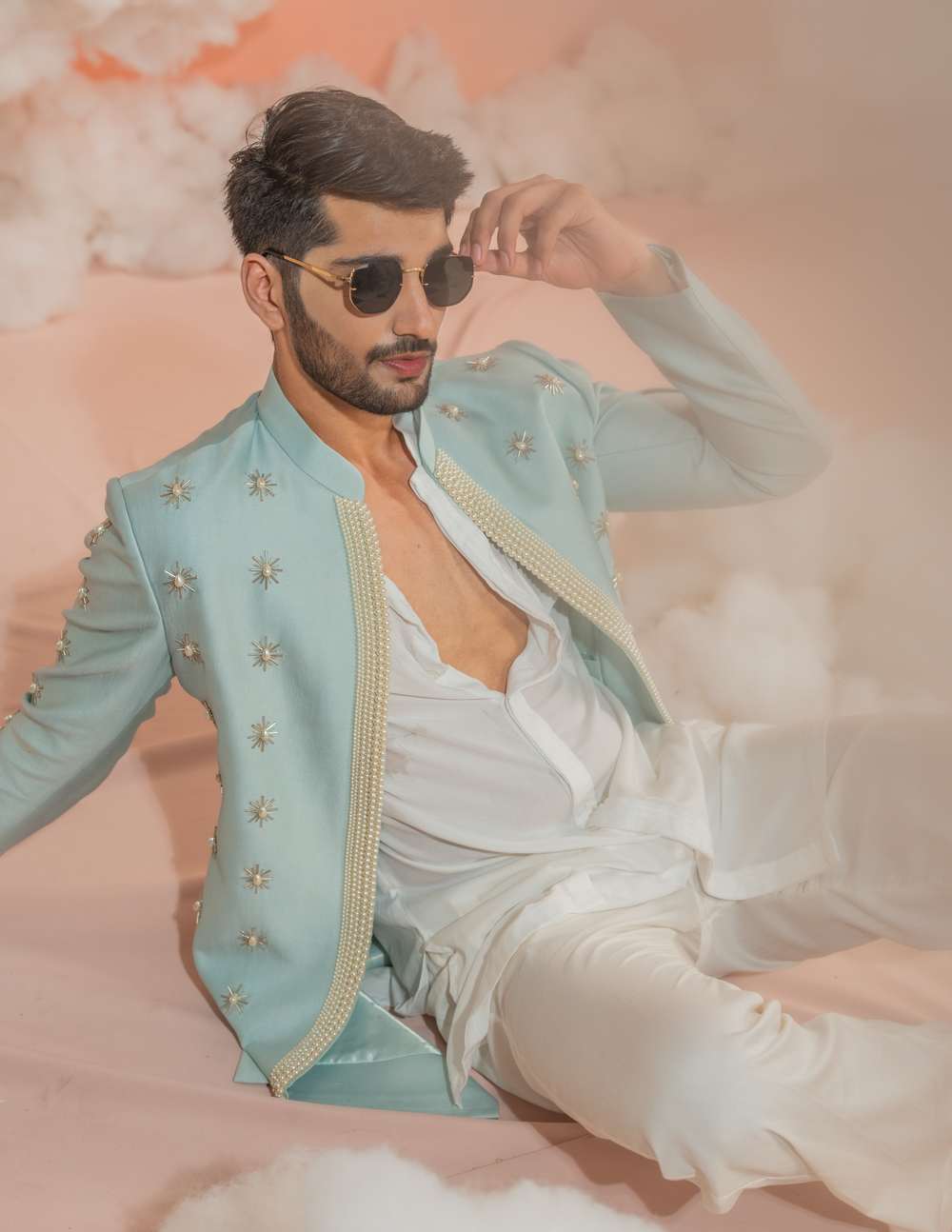 Sunny Blue Short Indowestern set