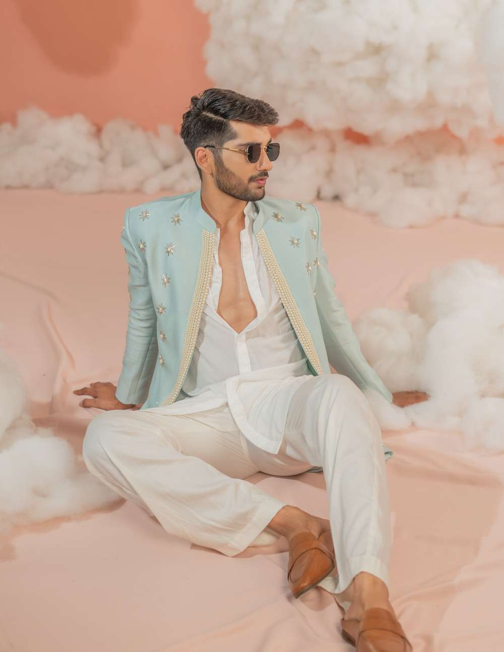 Sunny Blue Short Indowestern set