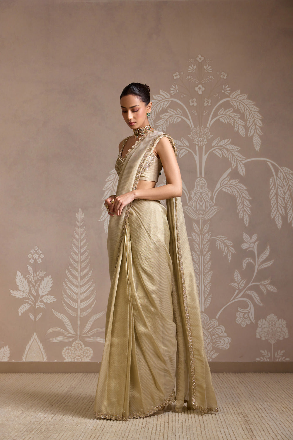 LIGHT GOLD SAREE SET