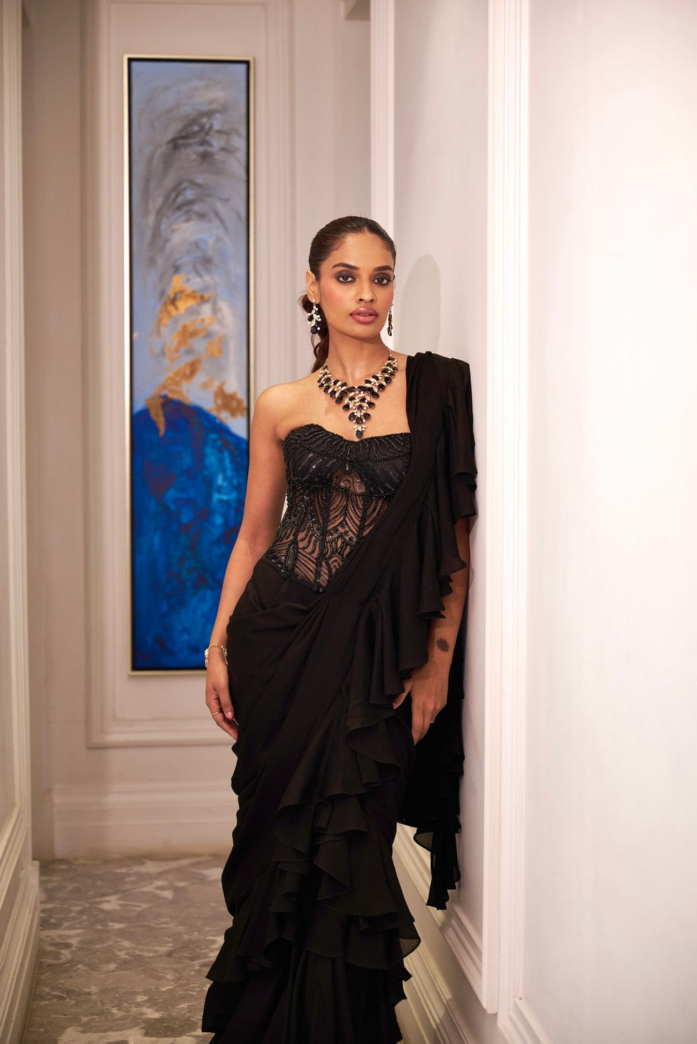 IRA RUFFLE SAREE SET WITH CORSET