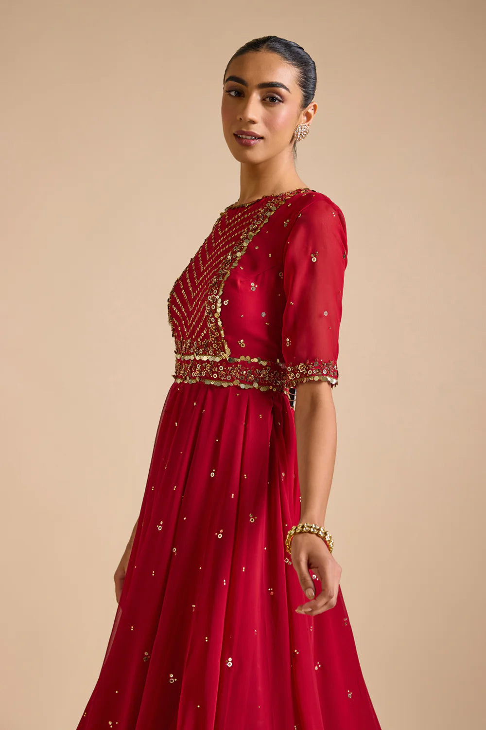 Red Anarkali Set
