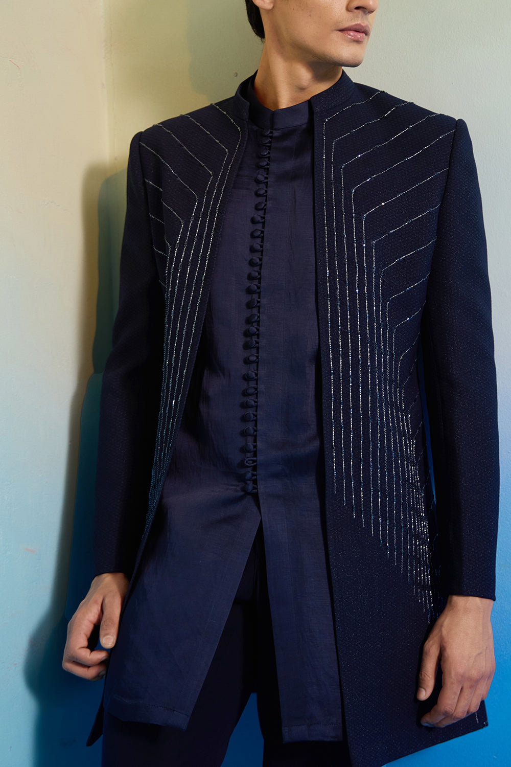 Blue Blaze Open Sherwani Set