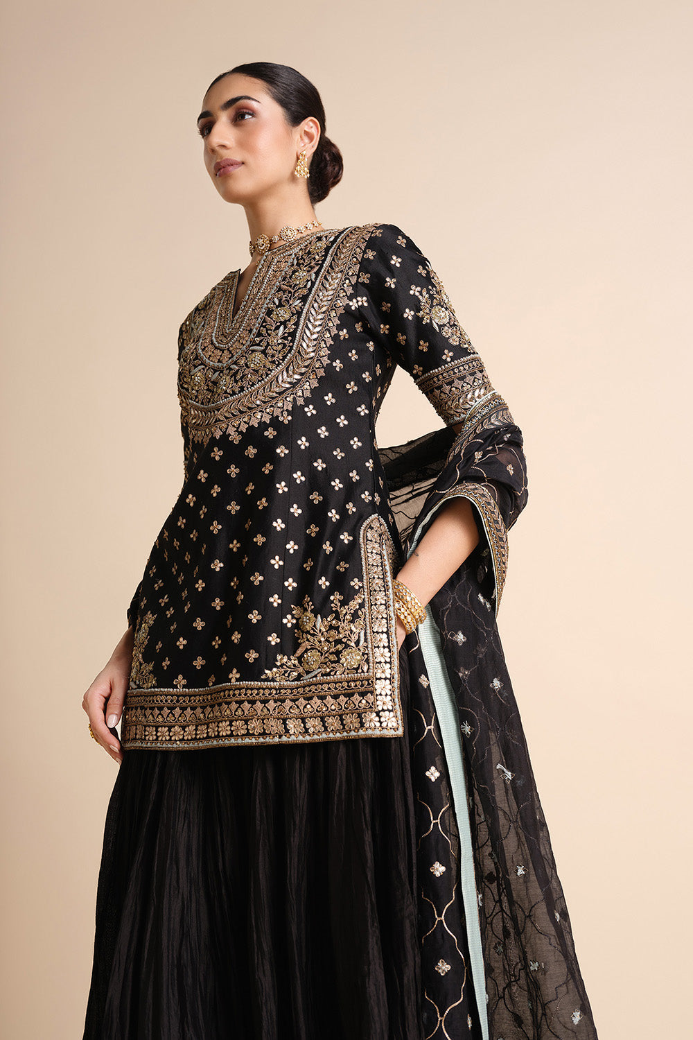 Sahasra Gota Patti Silk Sharara Set - Black