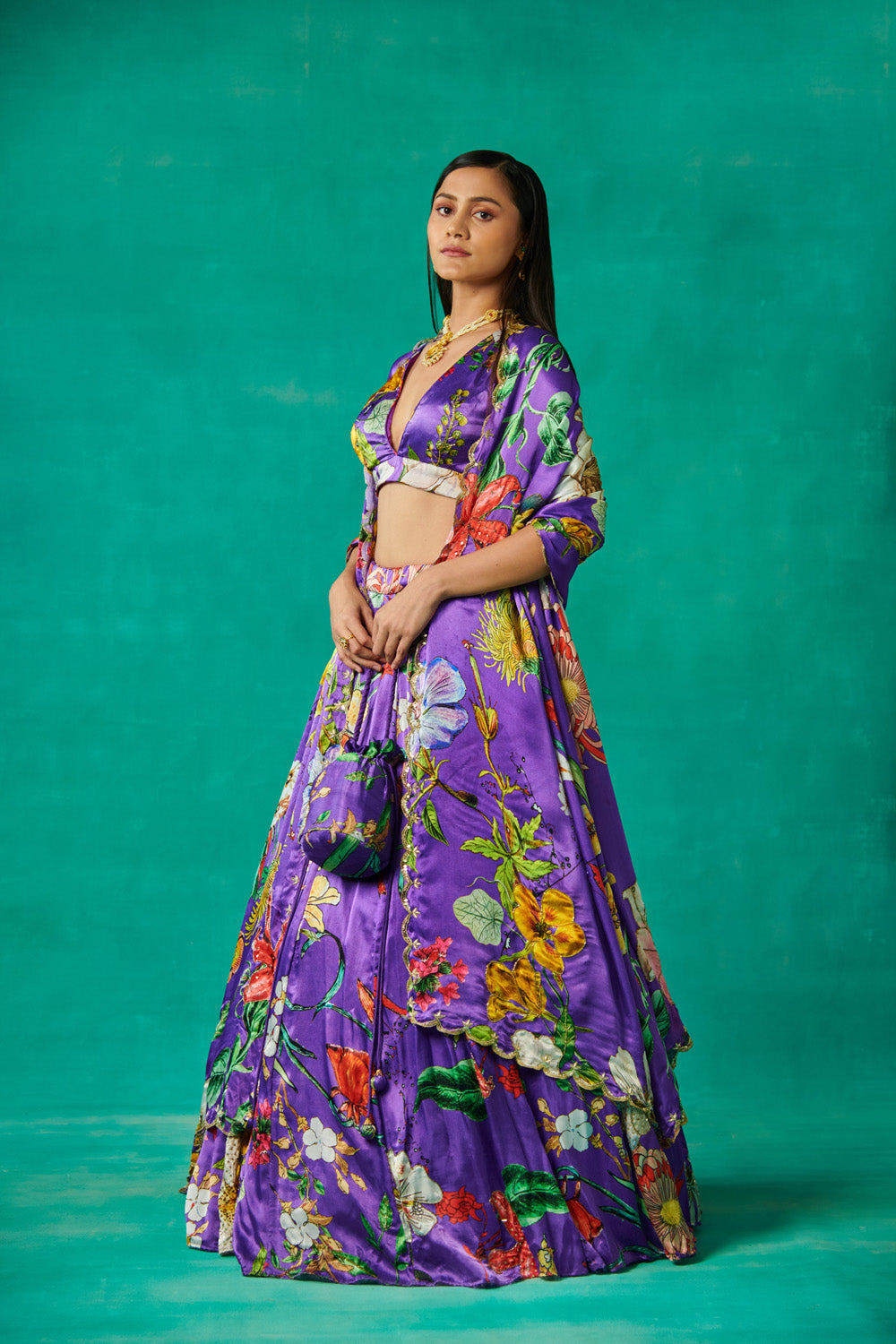Purple Lehenga And Blouse Set With Dupatta