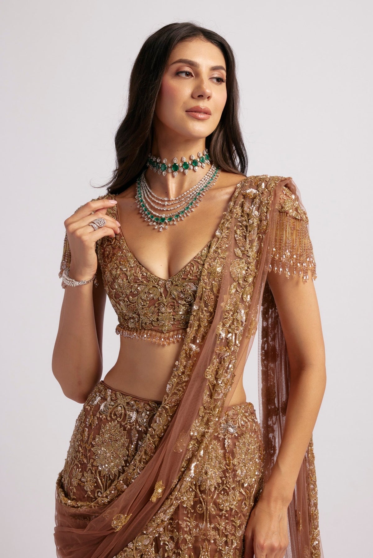 ZEEBA BROWN GOLD SAREE