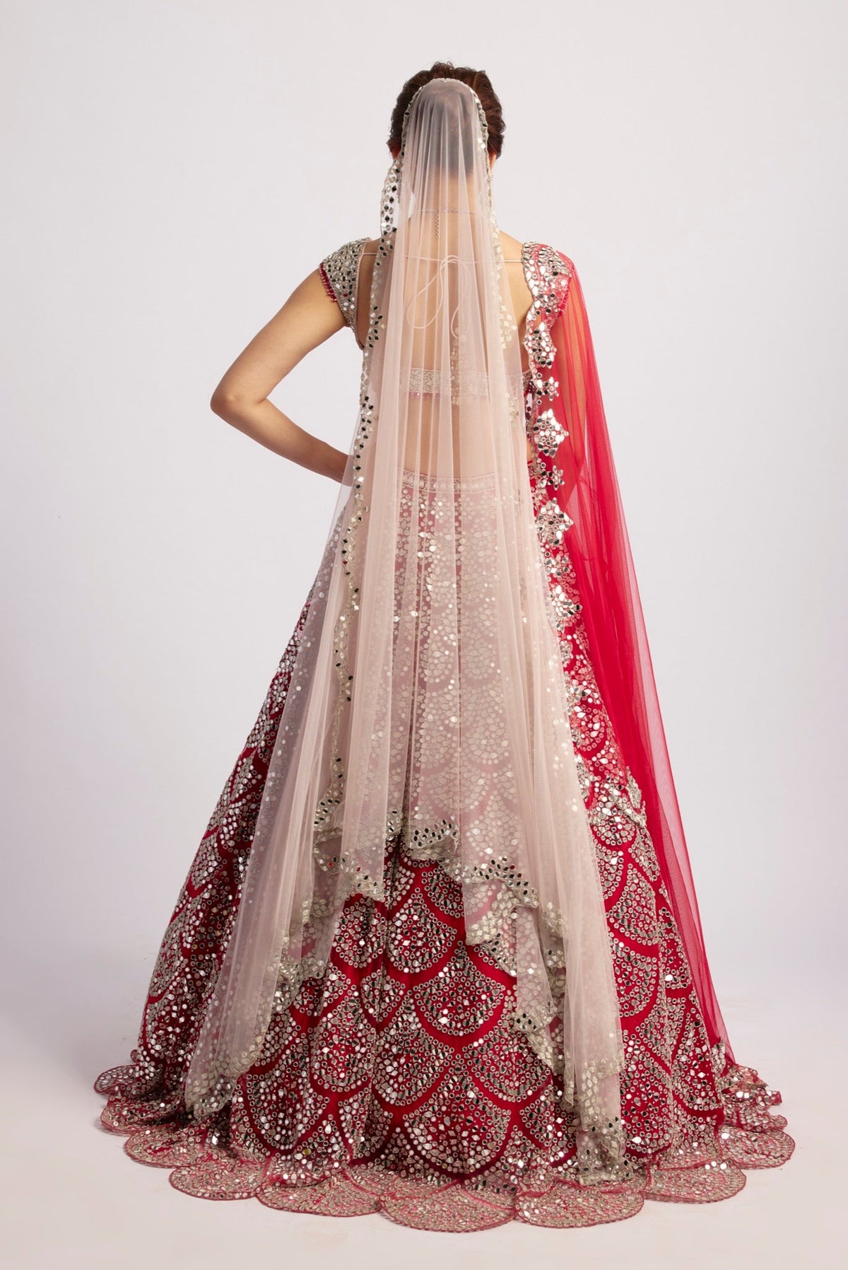 RANGREZ RED PINK MIRROR LEHENGA