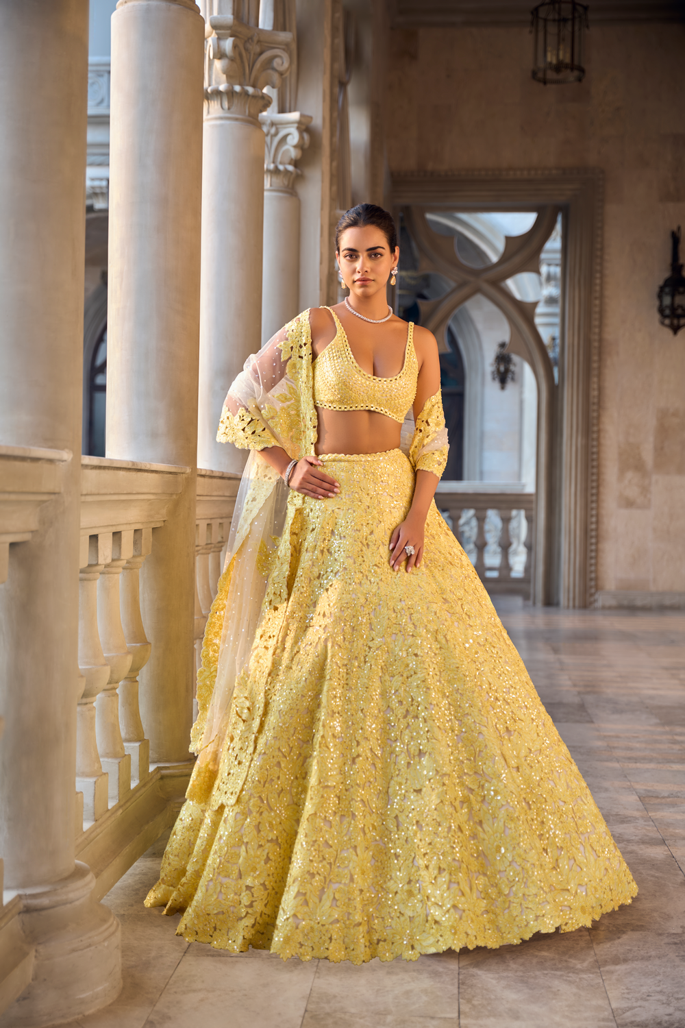 Yellow Cut Work Lehenga Set
