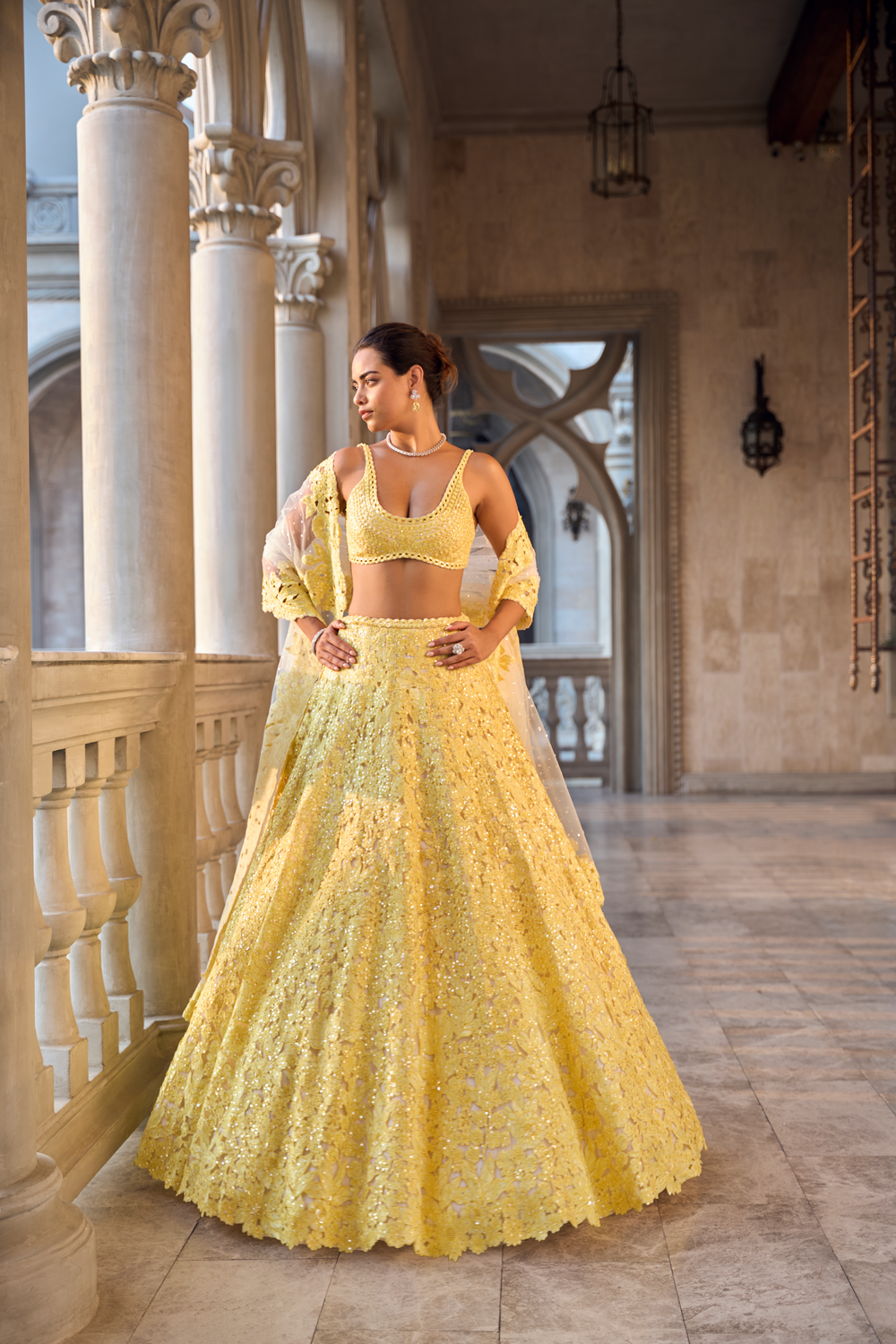 Yellow Cut Work Lehenga Set