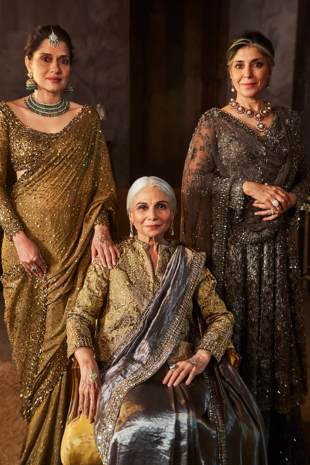 Antique Gold Georgette Sequin Saree