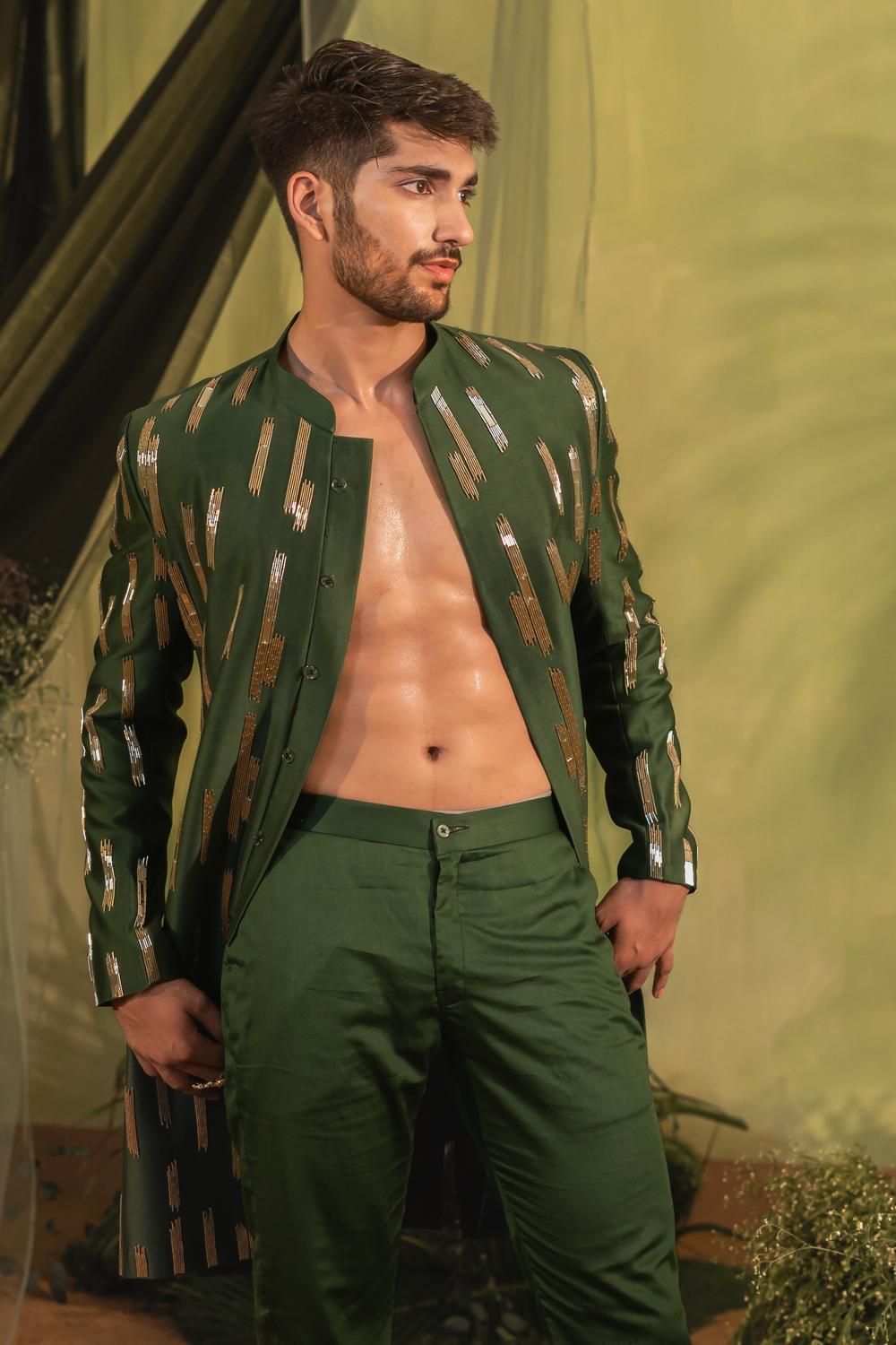 Deep Green Sherwani Set