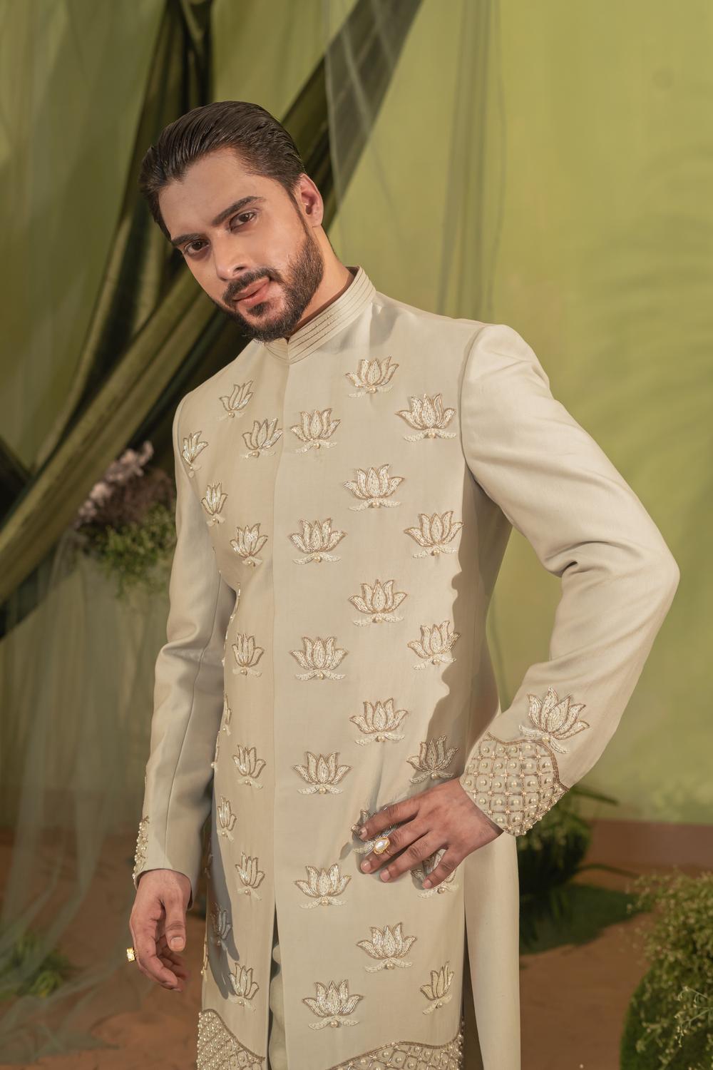 Slate Gray Sherwani Set