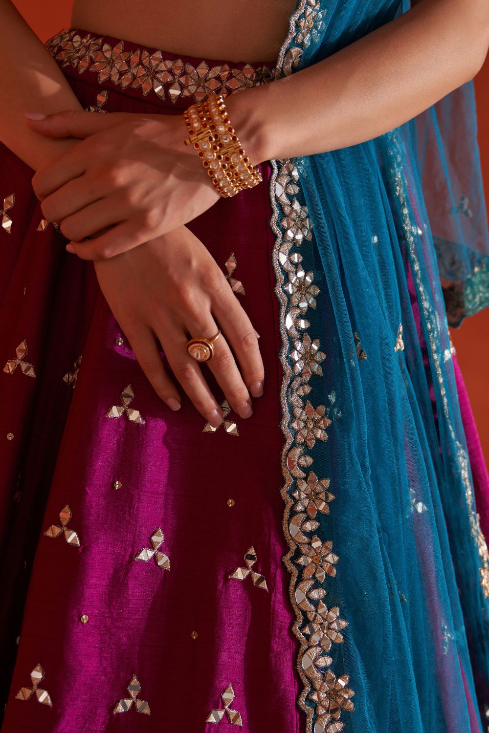 Crimson Raw Silk Lehnga Set