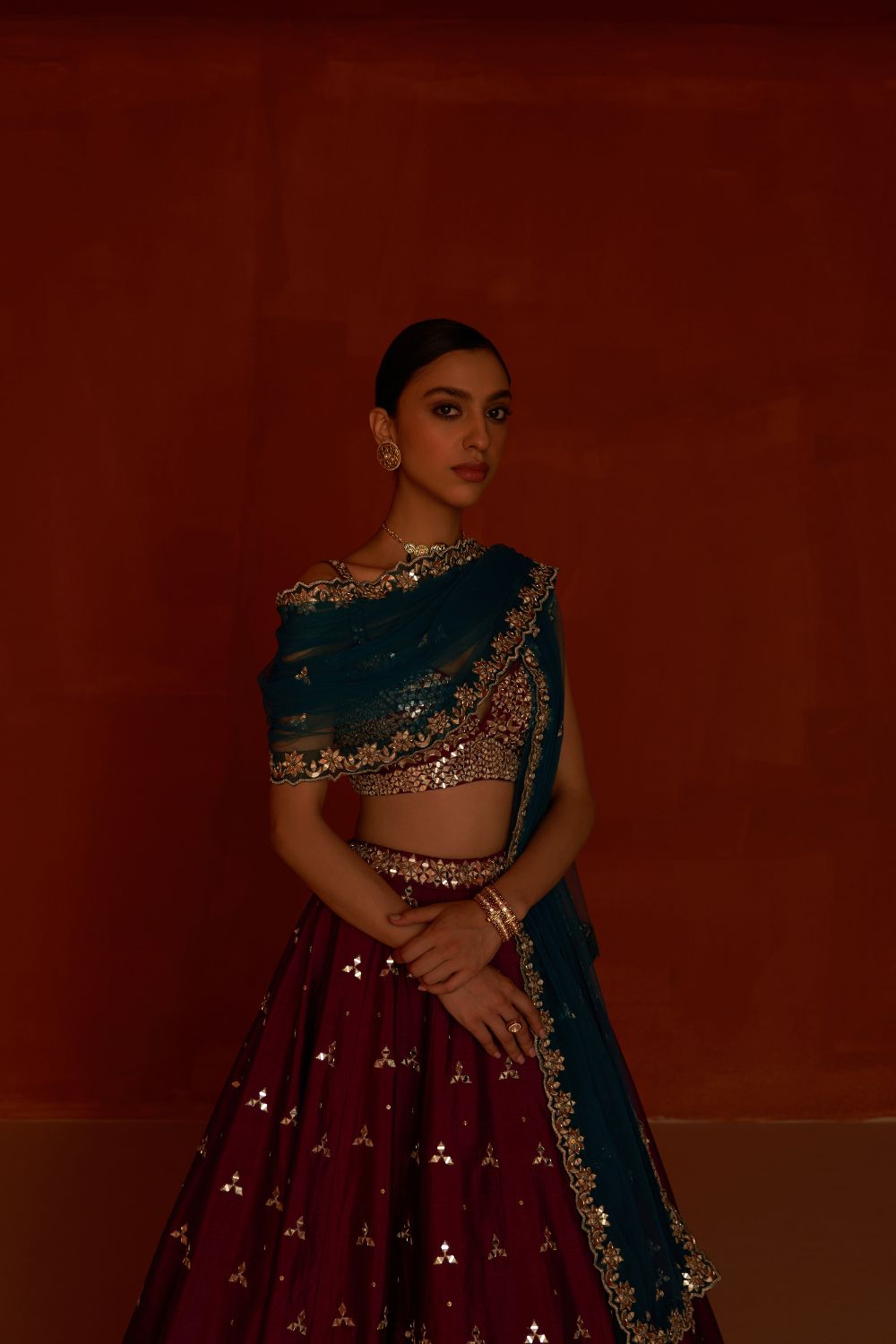 Crimson Raw Silk Lehnga Set