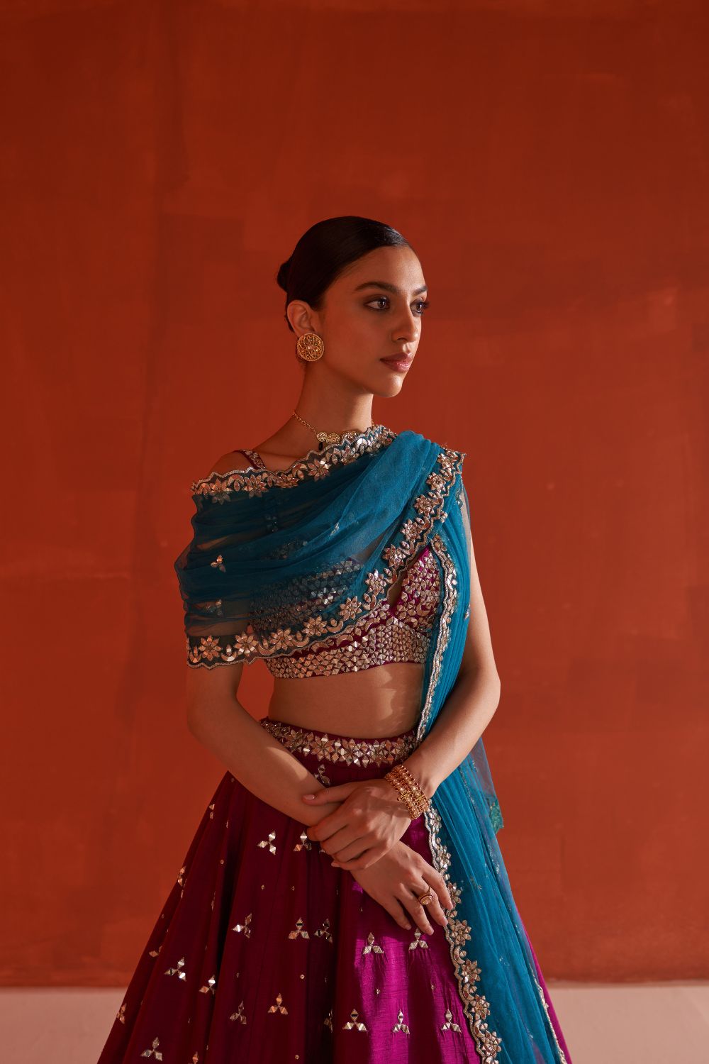 Crimson Raw Silk Lehnga Set