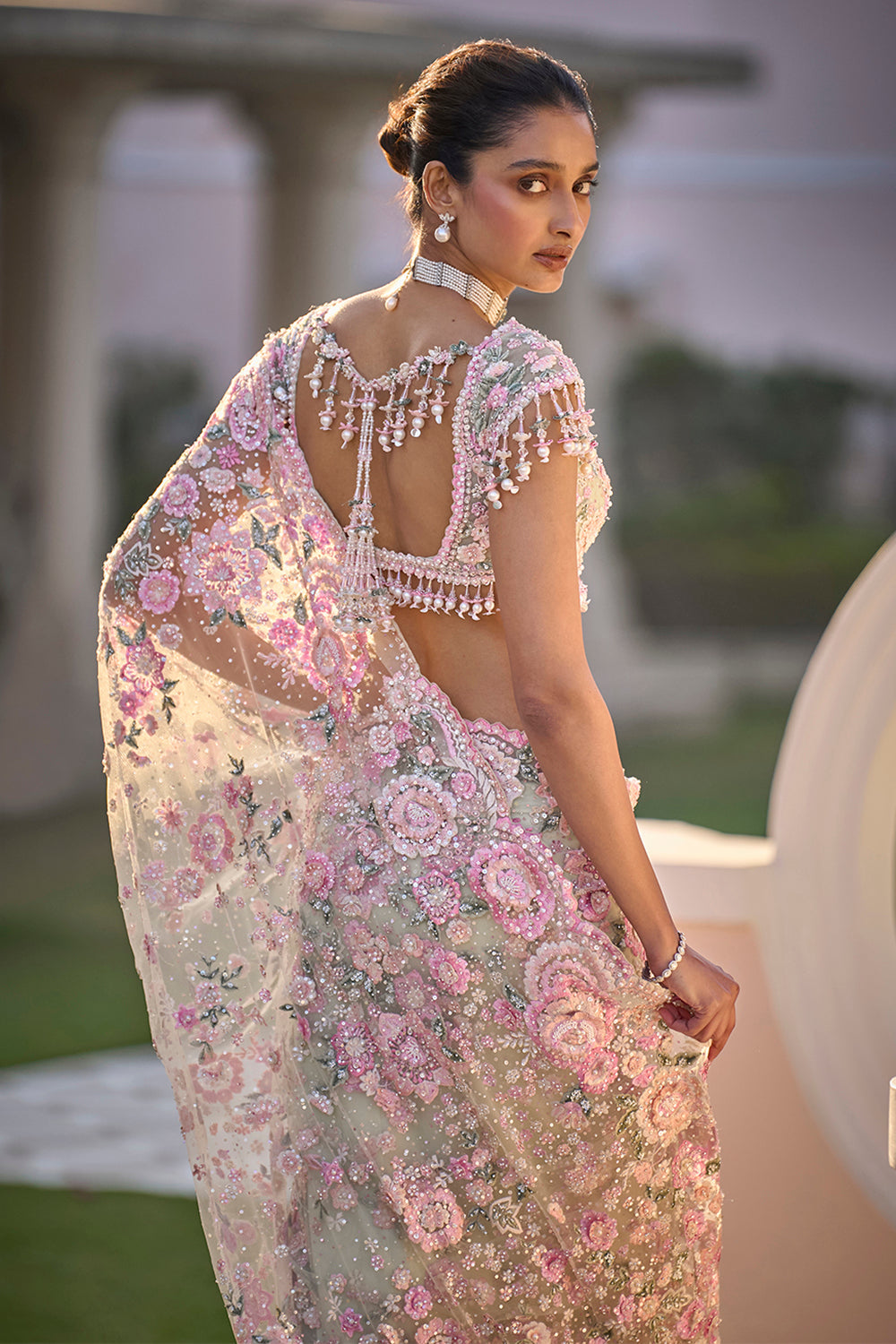Mint Green Multi-Coloured Floral Saree