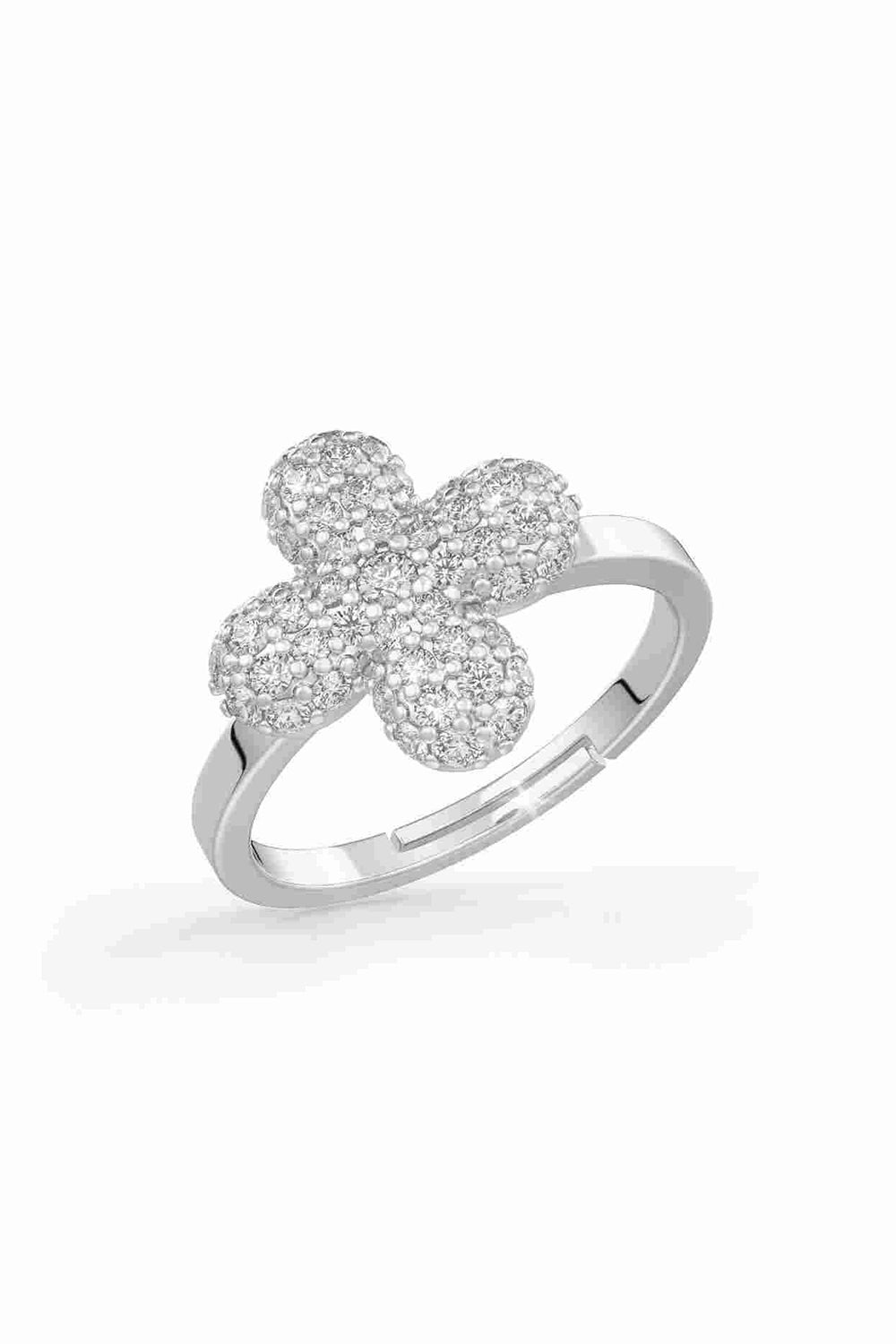 Midi Ring In Silver With White
Prong Set Crystals.