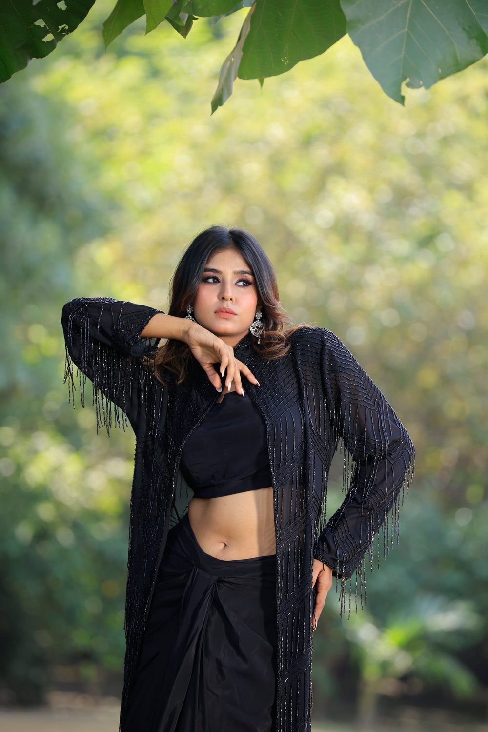 Black Jhallar Jacket Cape Set