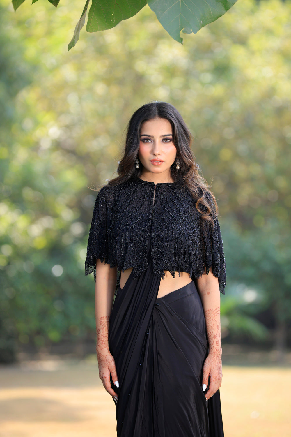 Black Poncho Cape Set