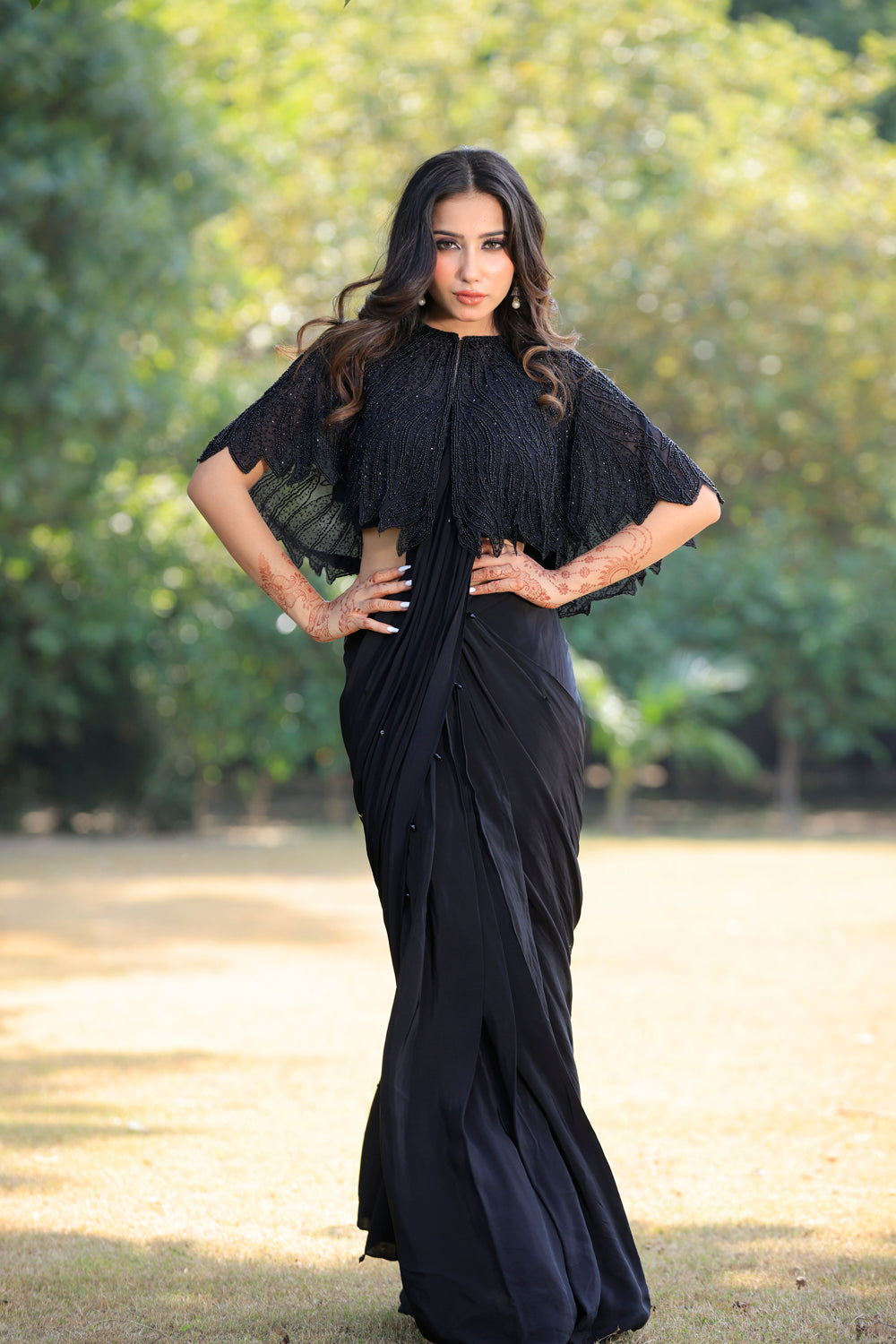 Black Poncho Cape Set