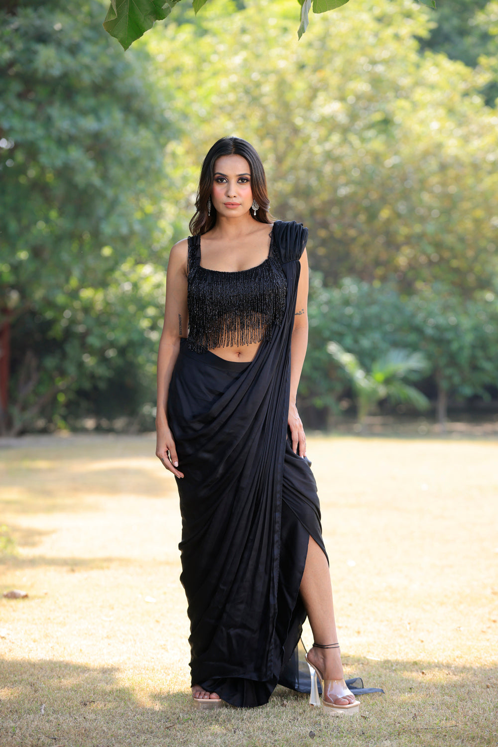 Black Jhallar Saree Set