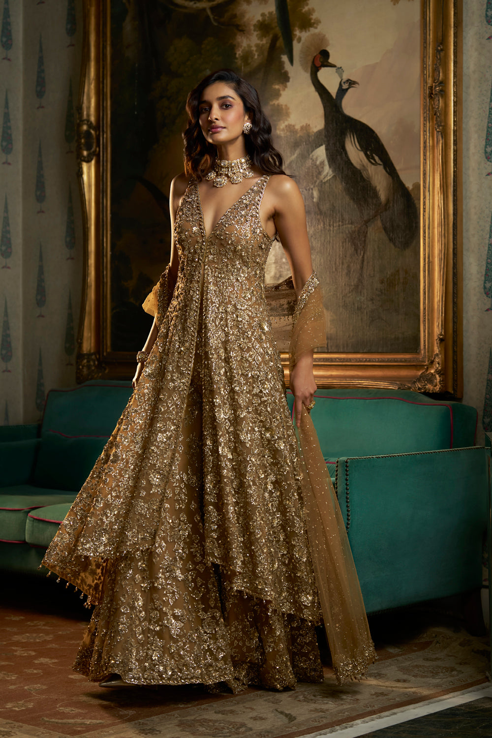 Antique Gold High-Low Sharara Set