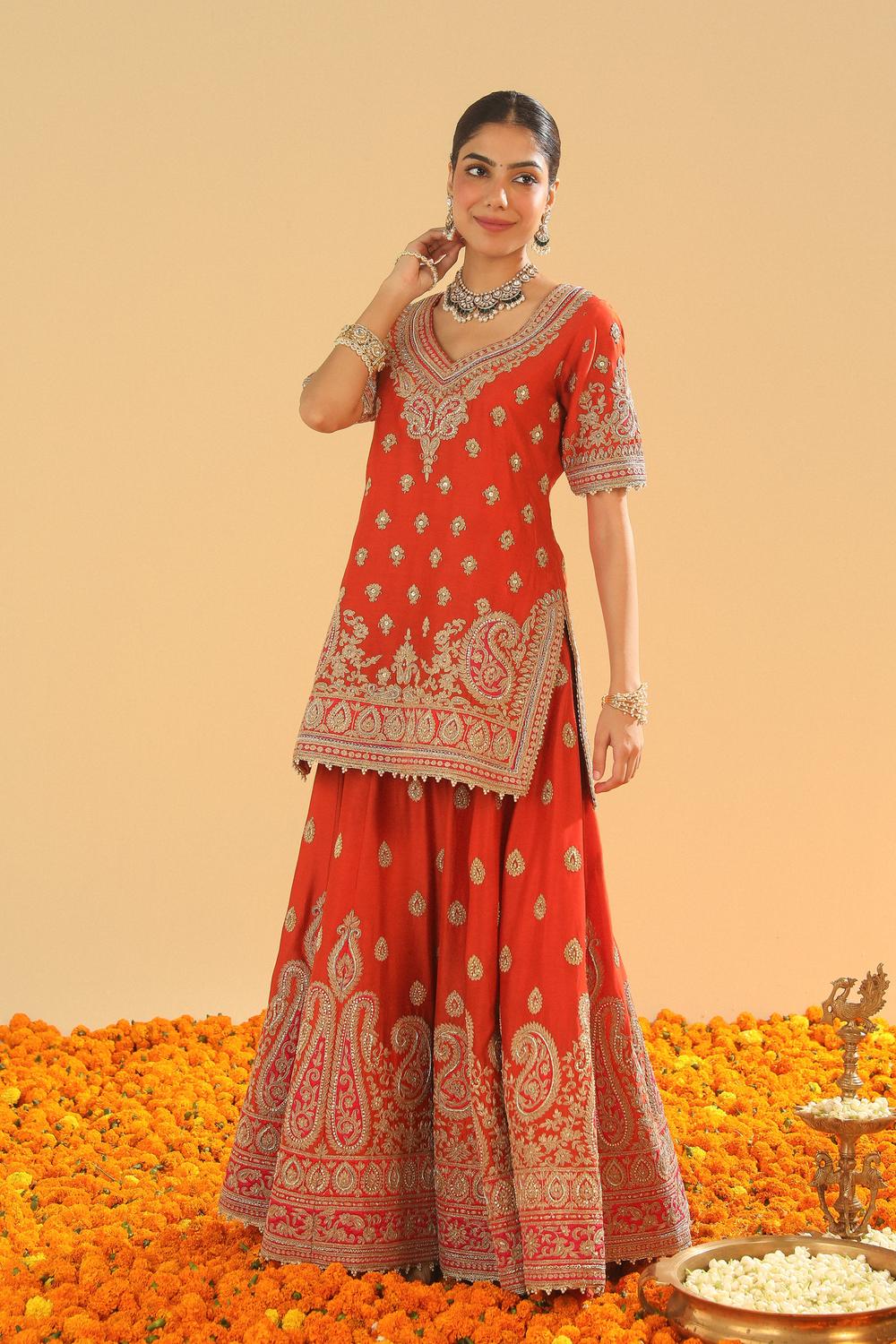 Short Kurta With Sharara And Dupatta