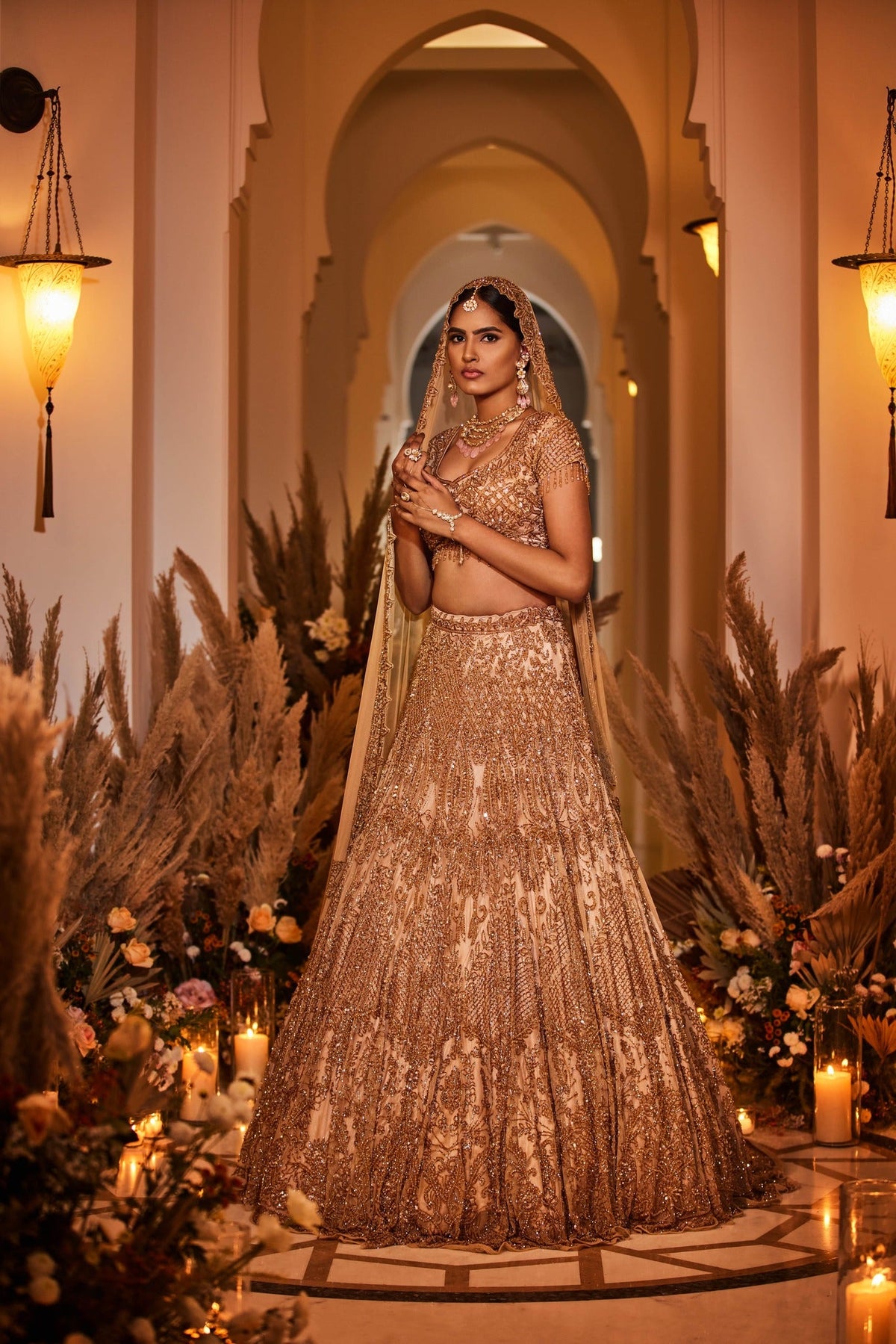 gold lehenga for wedding