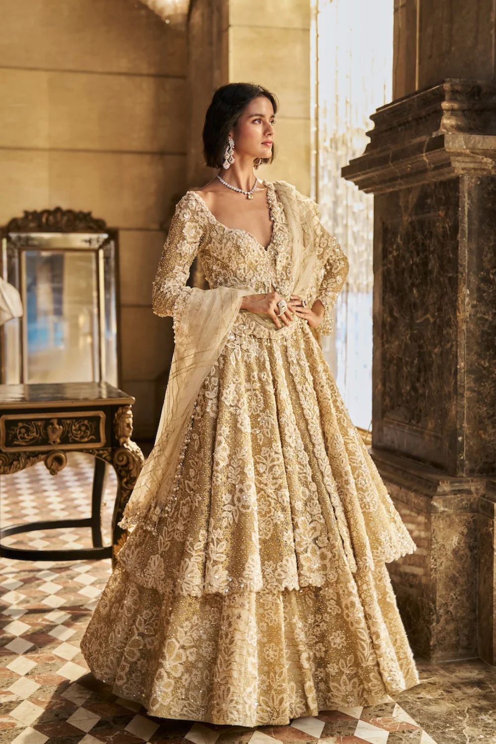 Cream Jacket Lehenga Set
