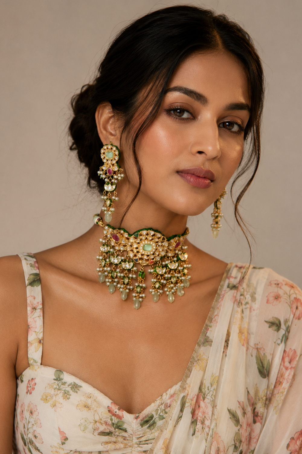 Meher Mint Jaipuri Kundan Choker Set