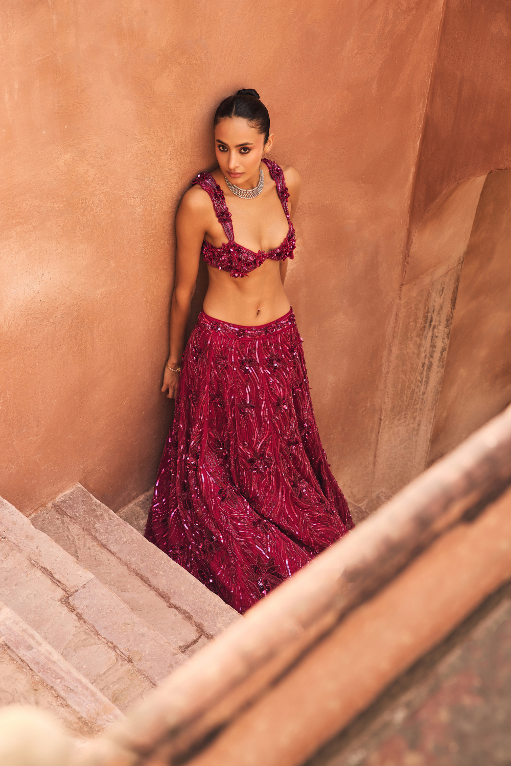 Fuchsia Pink 3D Embellished Lehenga Set