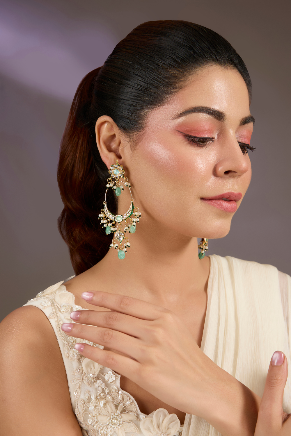 Polki Long Hoop Earrings