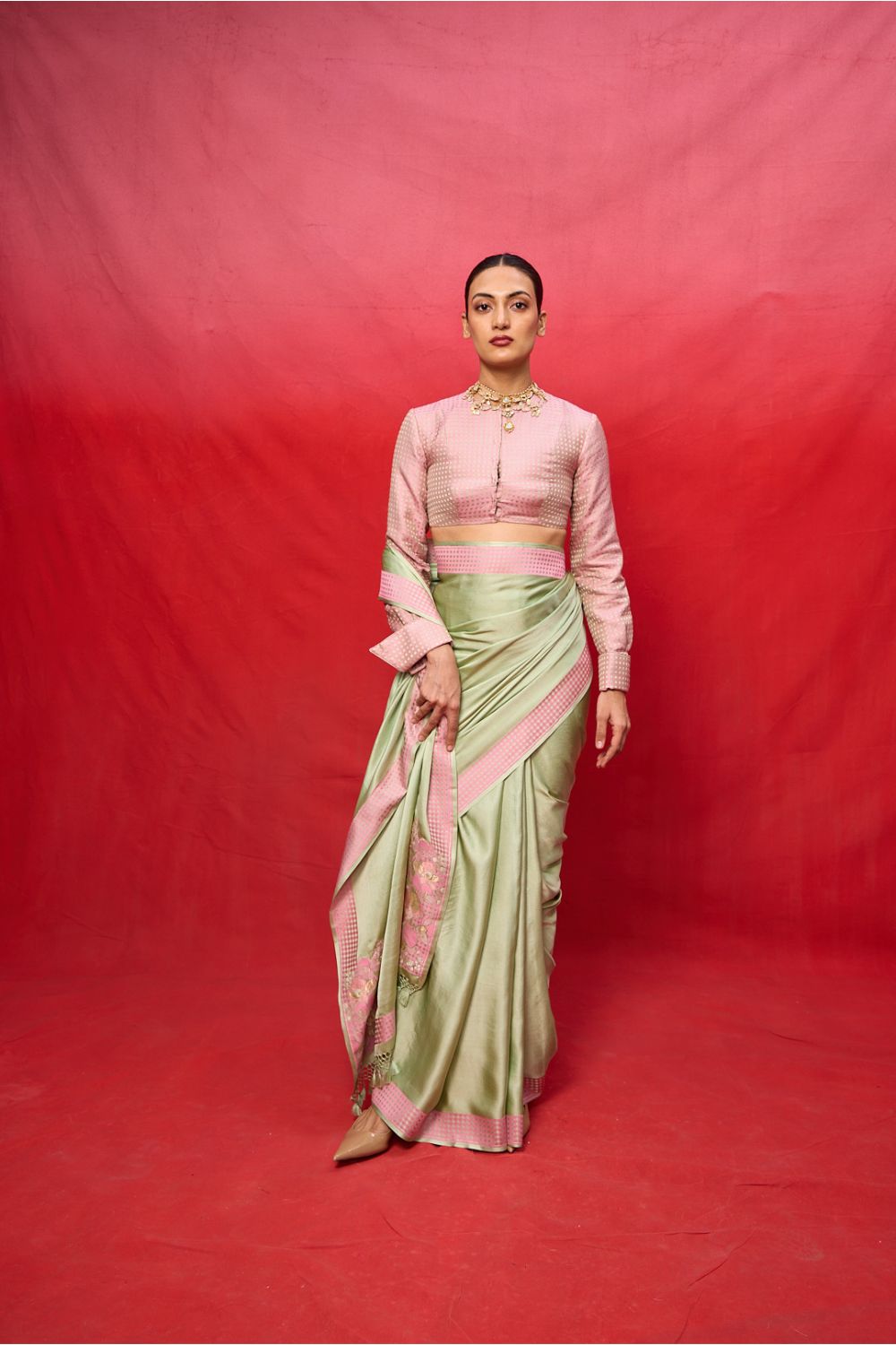 Handwoven Pistachio Green Satin Banarasi Saree