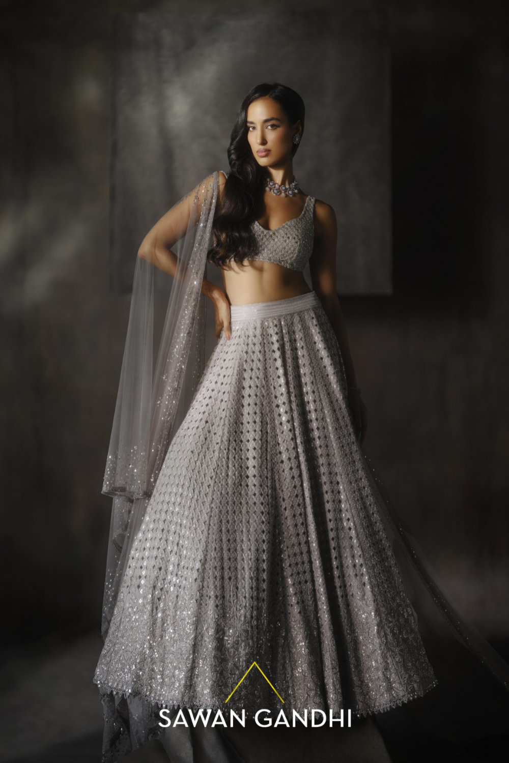 Grey cutwork lehenga