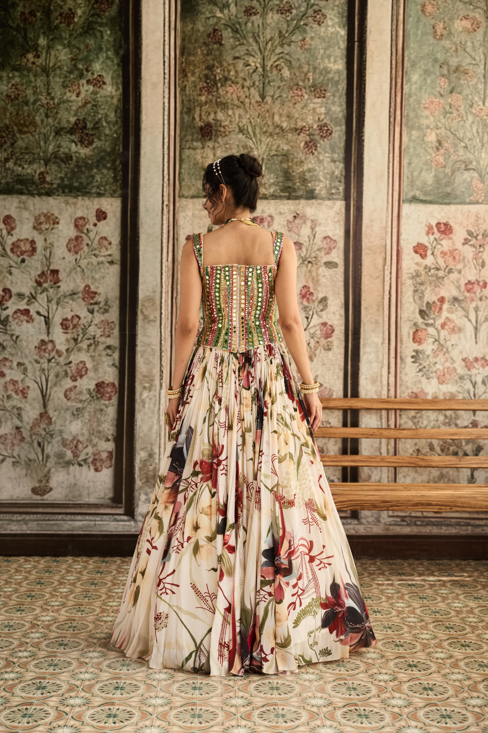IVORY FLORAL PRINTED LEHENGA SET
