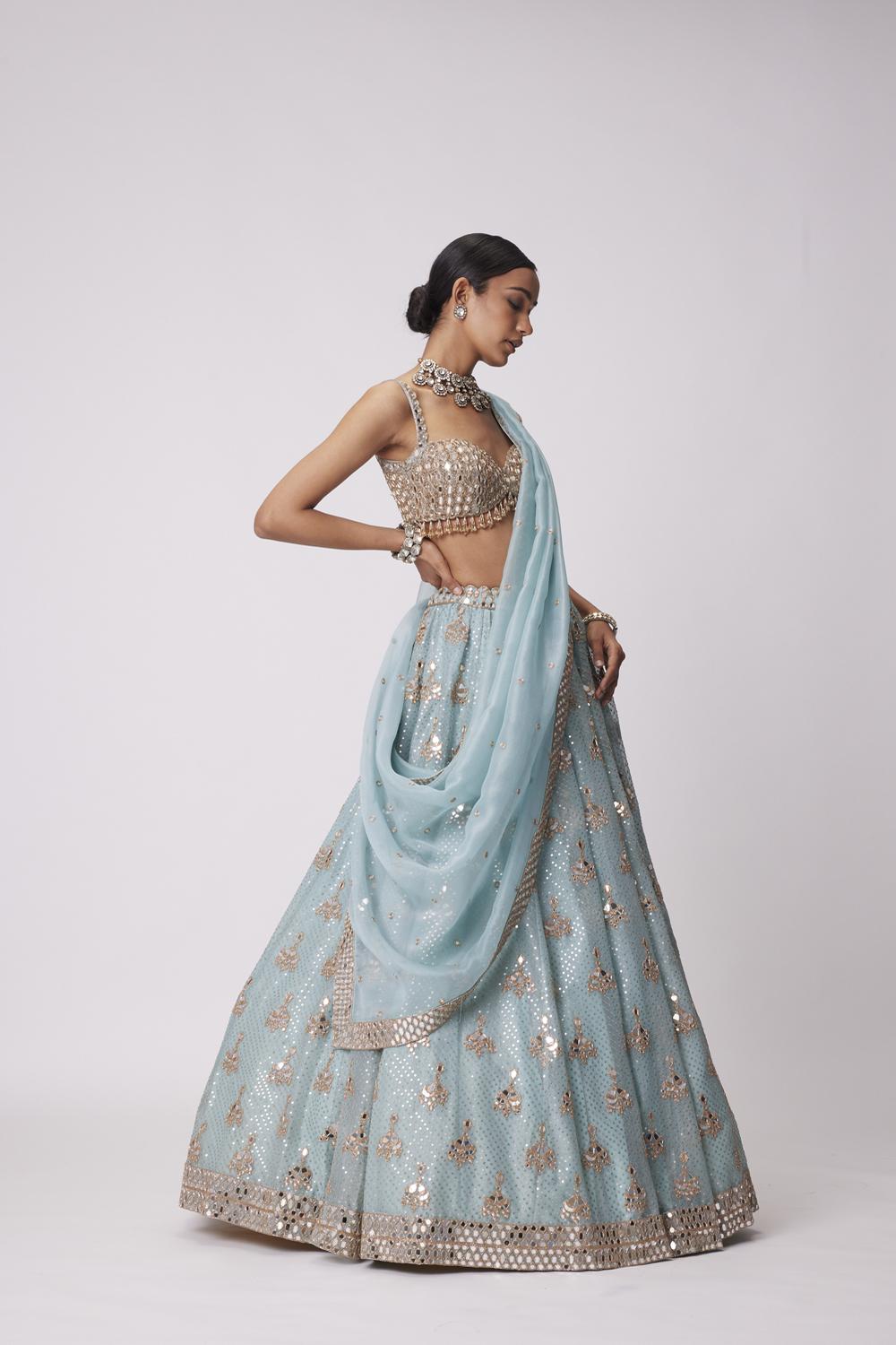 Powder Blue Organza Sequin Embroidered Lehenga Set