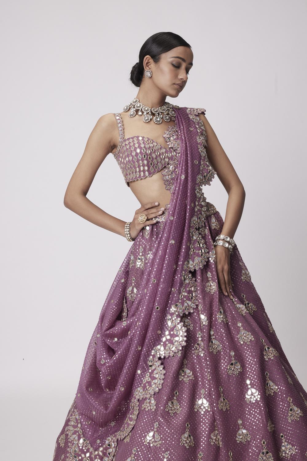 Mud Mauve Sequin Embroidered Lehenga Set