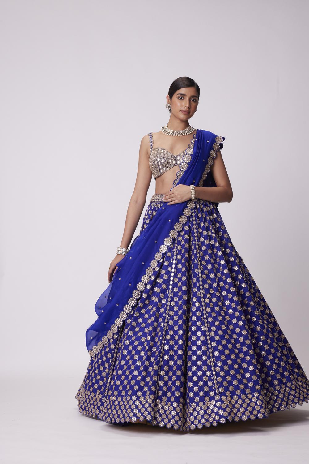 Persian Blue Flower Lehenga Set